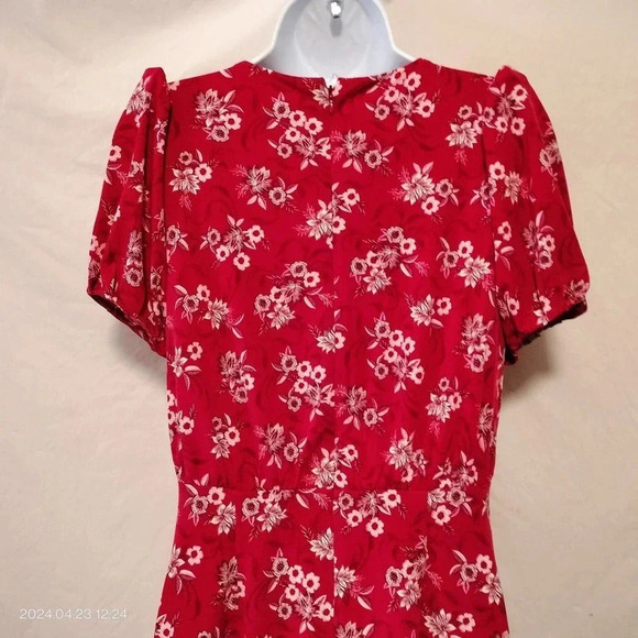 LOFT SZ 2p Red Floral Pattern Mini Fit and Flare Dress - Picture 5 of 10